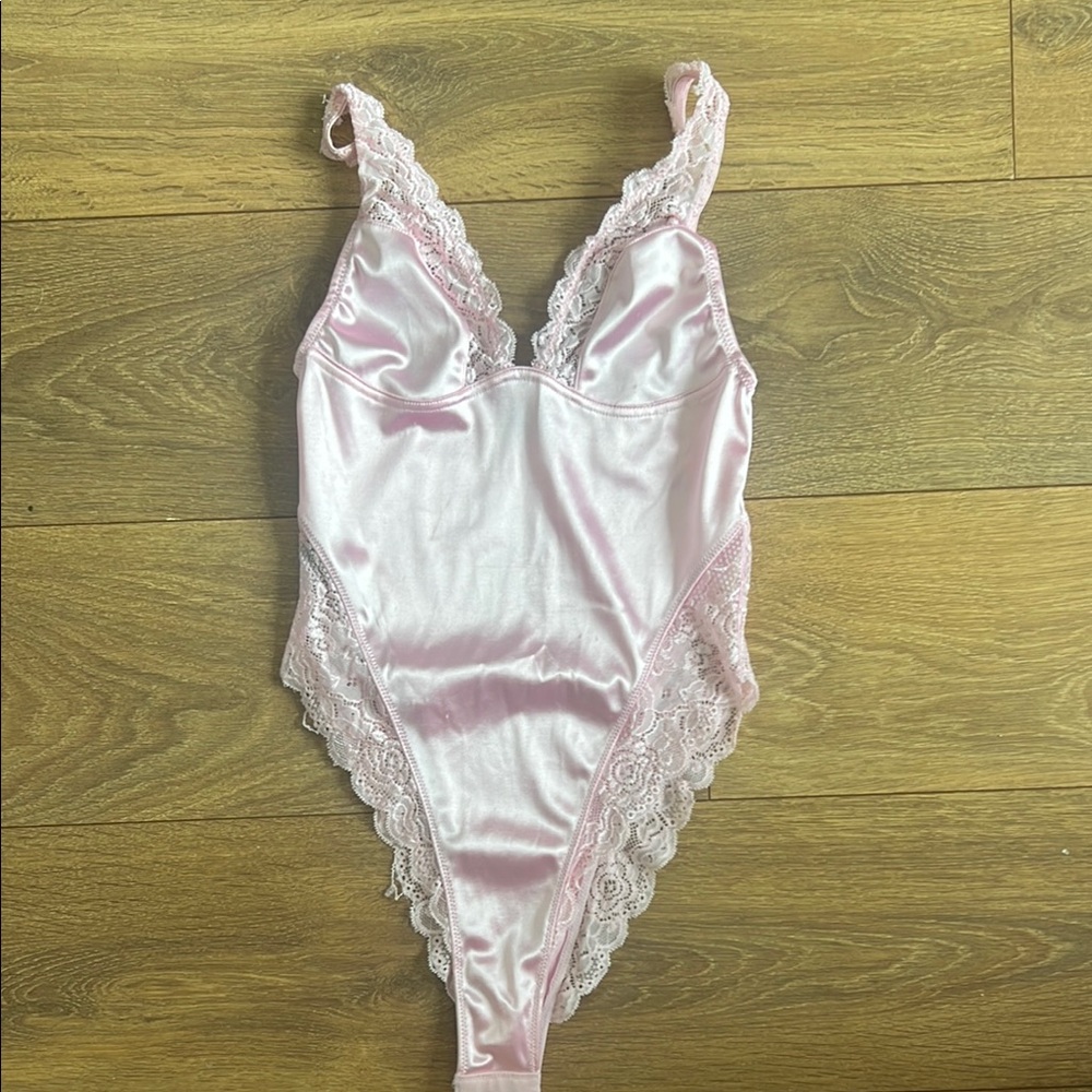 Urban Outfitters Pink Satin Chemise with Lace Trim